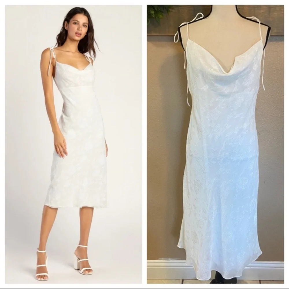 NWOT Lulus Dearest Dreams White Floral Tie-Strap Slip Midi Dress